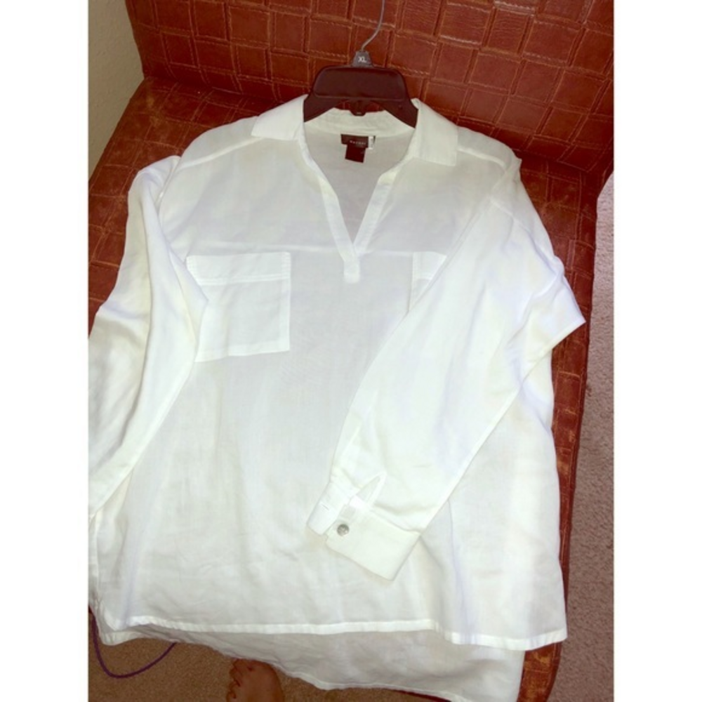 Natori XS‎ White Cotton Long Sleeve Blouse